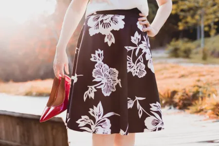 Black midi skirt with white flowers